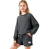 Seechoslo NEW 8-14Y Girls 2 Piece Outfits Crewneck Sweatshirt and Shorts Set Summer Lounge Clothes with Pockets