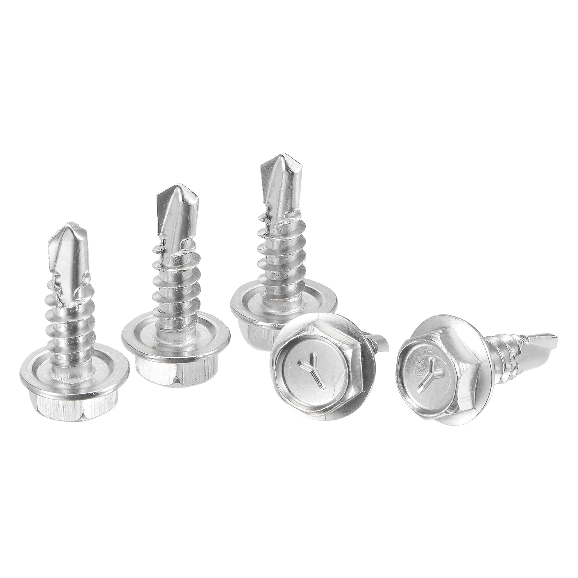 sourcing map Hex Washer Head Self Drilling Screws, #10 x 5/8" 410 Stainless Steel Self Tapping Sheet Metal Screw 50pcs