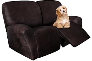 molasofa Loveseat Recliner Slipcover - 6 Pieces Stretch Leather Like Recliner Sofa Cover for 2 Seat Dual Reclining Loveseat Couch, Furniture Protector with Elastic Bottom (Chocolate)