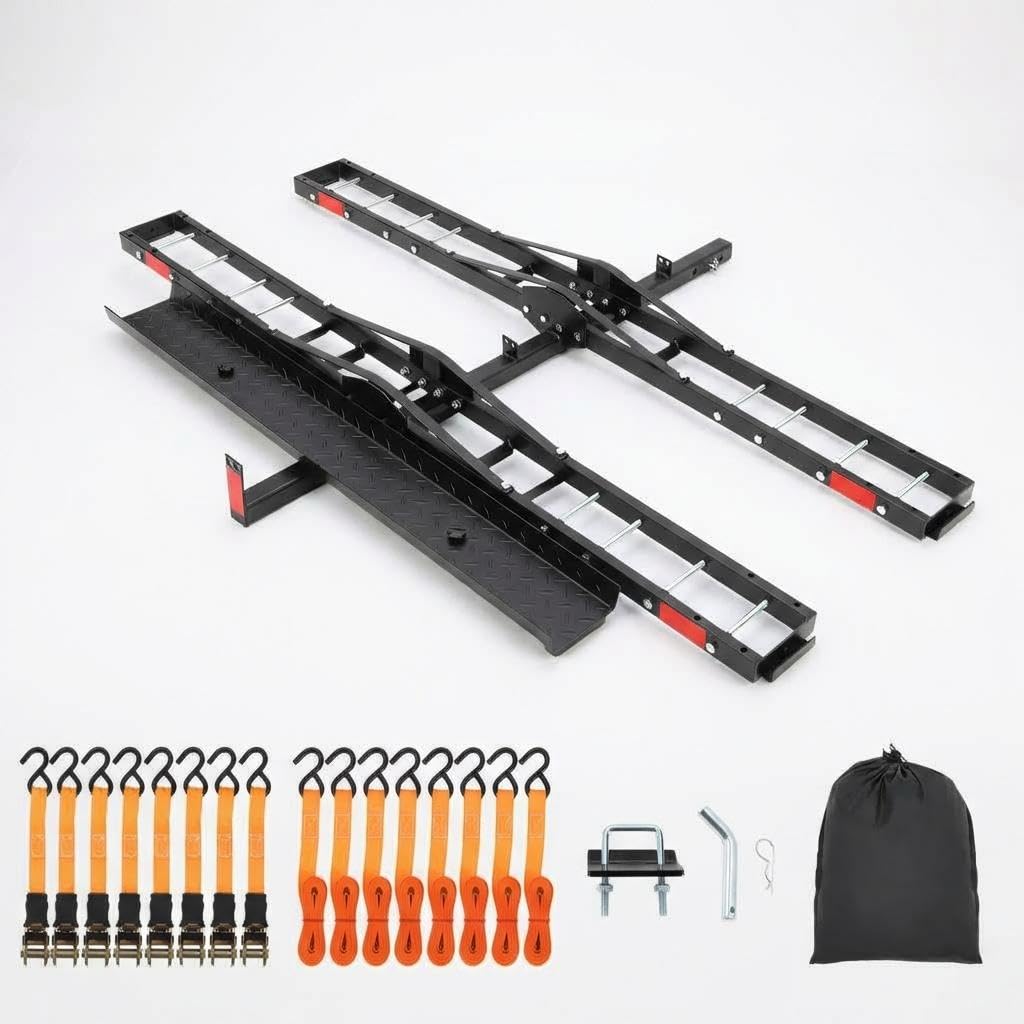 Photo 1 of **SELLING AS PARTS. METAL RAILS ONLY**Dual Motorcycle Carrier for Hitch - Heavy Duty 2-Bike Motorcycle Hitch Carrier with Ramp - 600 Lbs Capacity for Dirt Bikes & e-Bikes, Fits 2" Receiver