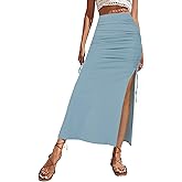 MISSLINLIN Women Boho Slit Midi Skirt Floral Elastic High Waisted Sexy Skirt