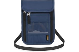 ROOSALANCE Passport Holder for Travel, Neck Pouch Travel Wallet With RFID Blocking, Waterproof Lightweight Passport Wallet for Women and Men (Dark Blue)