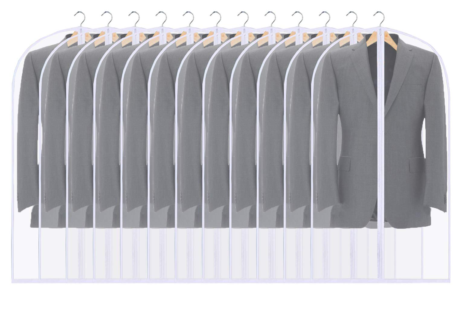 Garment Bags, 12 Pack 40inch Breathable Suit Bag Covers with Zip, PEVA Clothes Cover Bags Coat Garment Bags Waterproof Moth Proof Dress Cover Bags for Wardrobe Storage and Travel (12 pcs 60cm * 100cm)