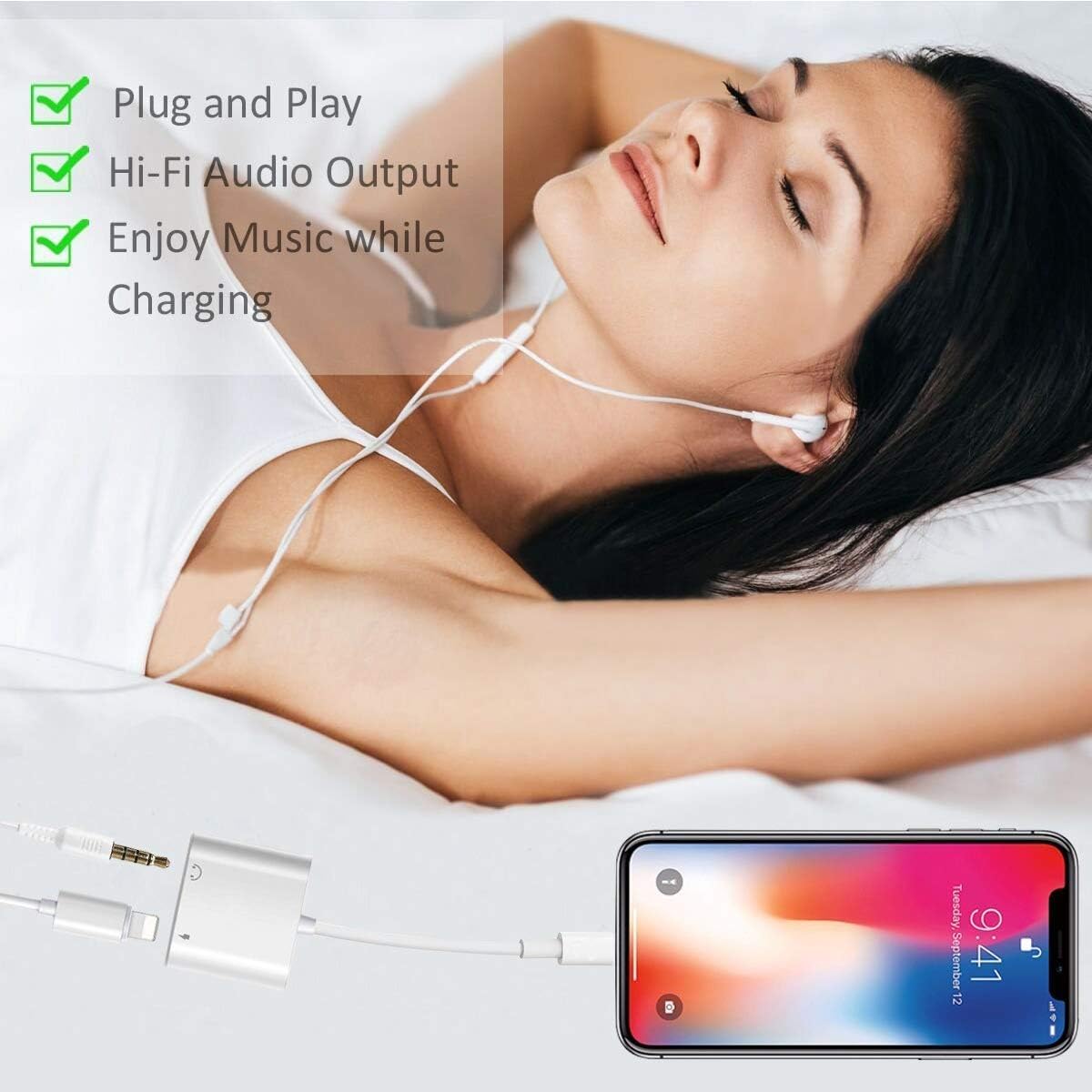 [Apple MFi Certified] Headphone Adapter for iPhone,2 in 1 Lightning to 3.5mm Headphone Audio Splitter Adapter AUX Connector Charger Cable Compatible with iPhone 12/12 Pro/11/XS/XR/X 8 7/iPad: Electronics