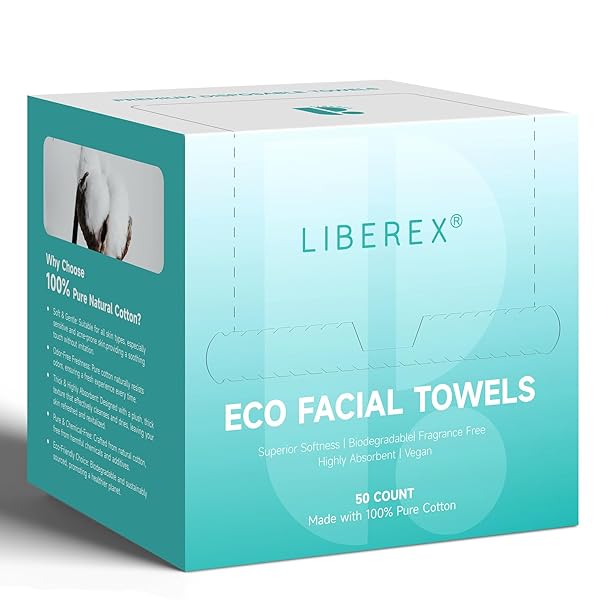 DISPOSABLE FACE TOWELS 100% PURE COTTON – ODORLESS BIODEGRADABLE FACIAL TOWELETTES XL 10 * 12″, ULTRA SOFT WIPES FOR SENSITIVE SKIN TRAVEL USE (50 COUNTS)