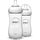 Philips Avent Natural Baby Bottle, Clear, 11 Oz, 2 Pack, SCF016/27 (Package May Vary)