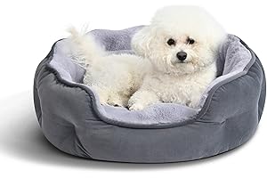 Amazon Basics Round Dog Bed for Small Dogs, Cat Beds for Indoor Cats, Washable Puppy Bed with Soft Plush Cushion, Anti-Slip Bottom, 20x19x6 Inches, Gray