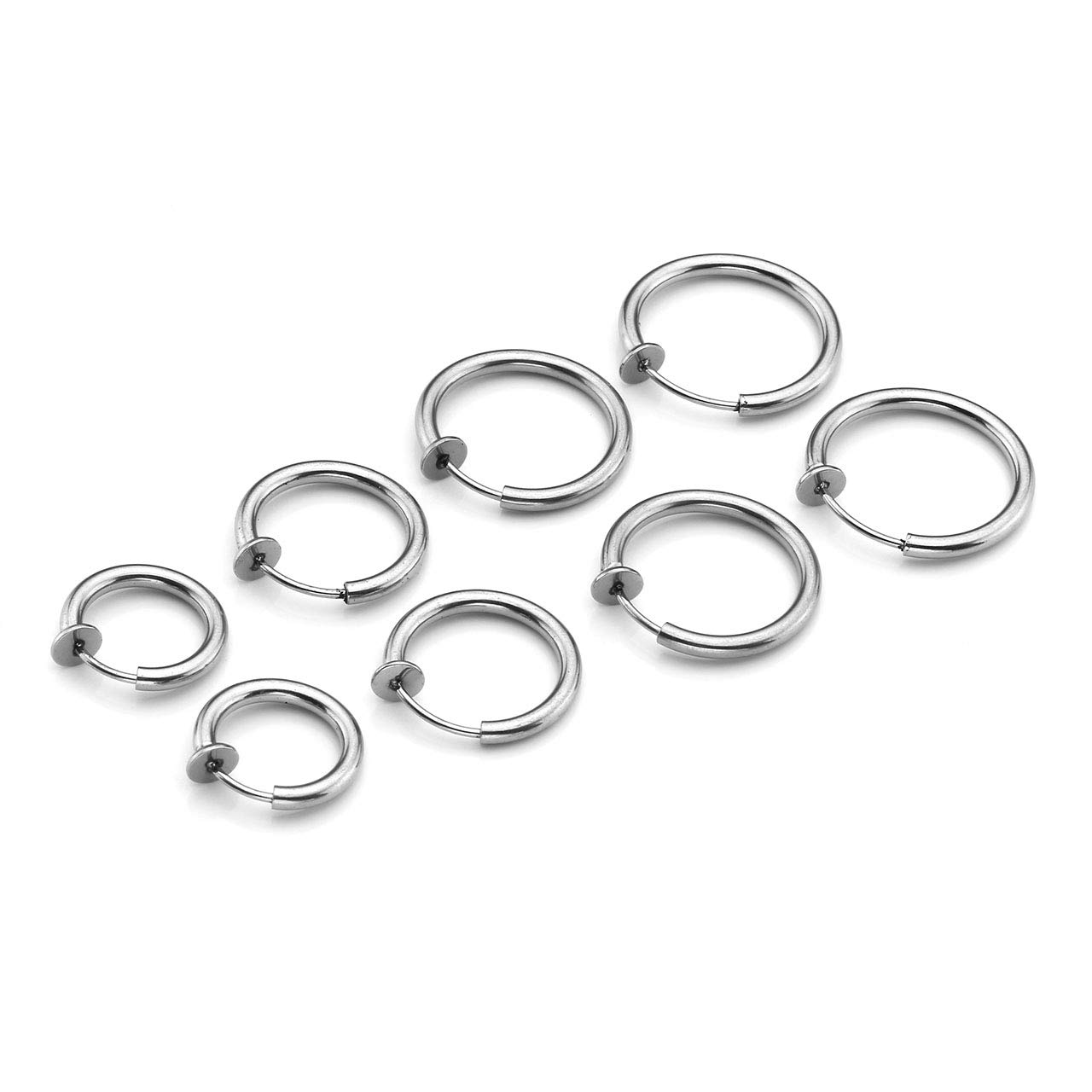 PiercingJak 8pcs Mixed Size Stainless Steel 12G Fake Nose Ring Spring Hoop, Clip On Earrings Fake Septum Cartilage Earrings Lip Ring Non Piercing Hoop Faux Body Piercing Jewelry 10-16mm