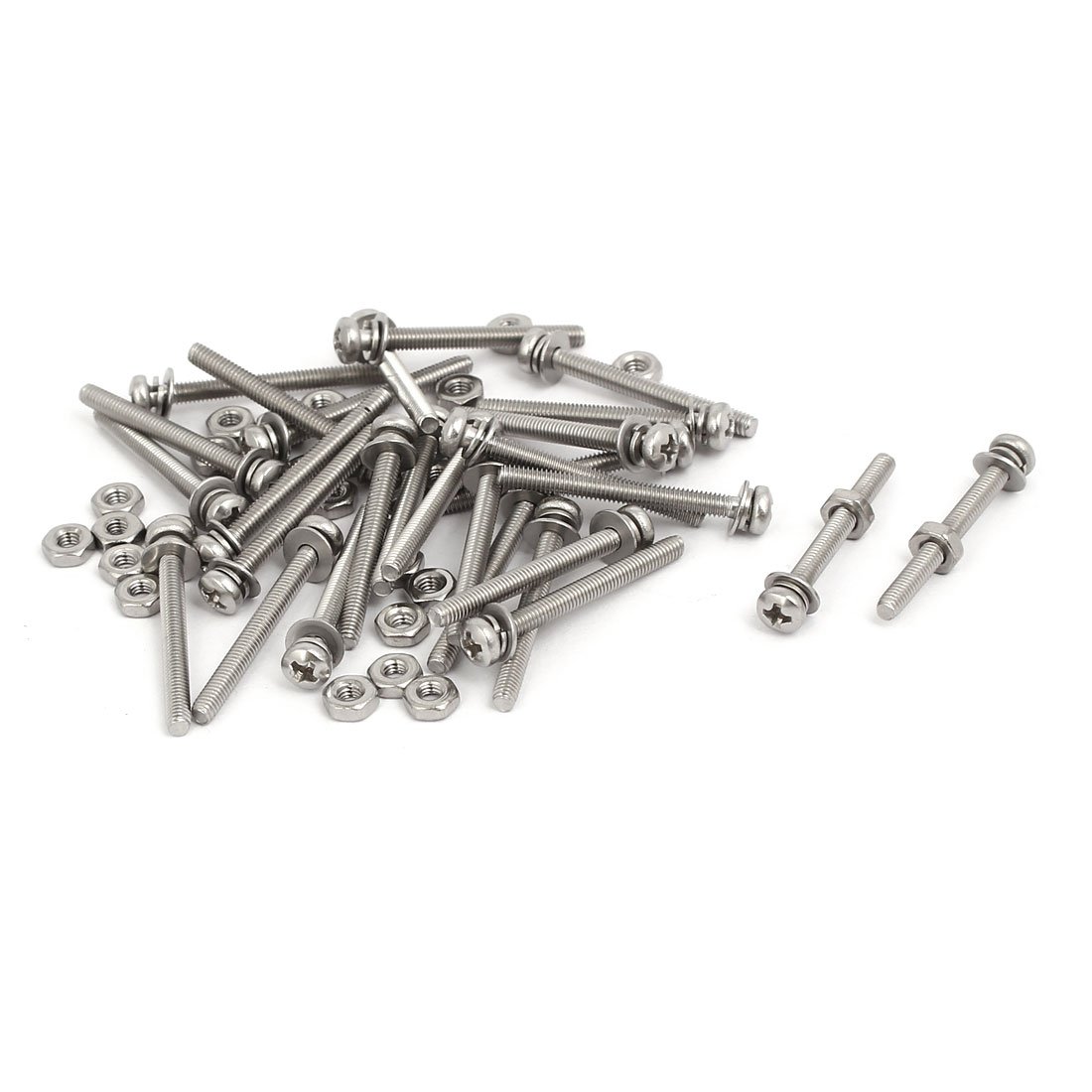 Sourcingmap M2.5x25mm 304 Stainless Steel Phillips Pan Head Bolt Screw Nut w Washer 28 Sets