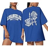 Weetiotio Oversized Baseball Shirts for Women Los Angeles Game Day Baseball Fan Shirt Skeleton Hands Graphic Tees Shirts(Royal Blue,2XL)