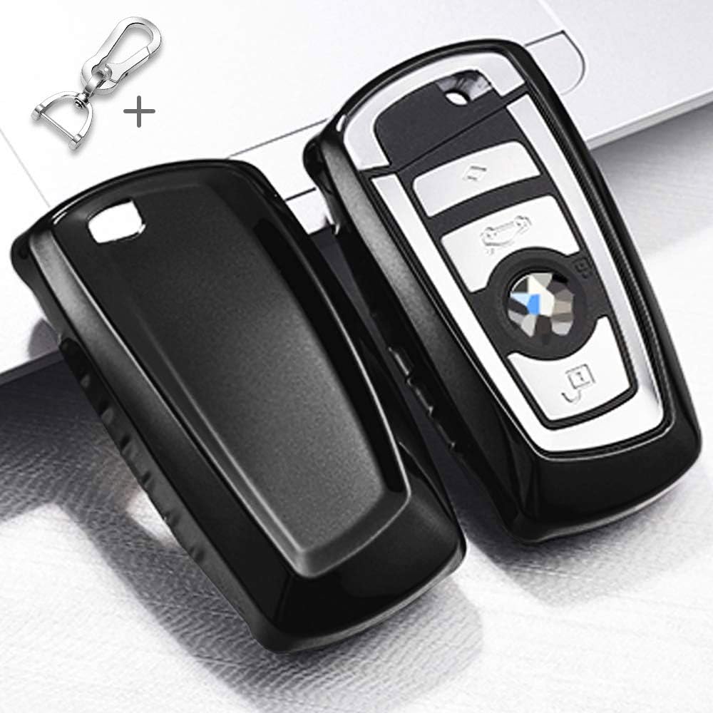 QBUC Car Key Cover for BMW 1/2/3/4/5/6/7 Series and X3 X4 M2 M3 M4 M5 M6, TPU Anti-dust Protection, Black