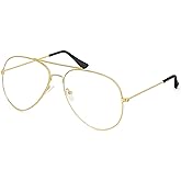 Skeleteen Clear Lens Costume Glasses - 70's Style Aviator Gold Wire Rimmed Clear Sunglasses For Adults And Kids