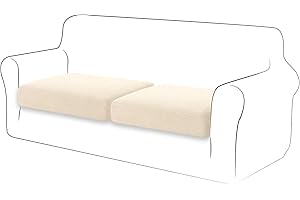 TIANSHU High Stretch Loveseat Cushion Cover,2-Piece Jacquard Chair Cushion Slipcover for Loveseat, Durable Furniture Protector Loveseat Couch Cover for 2 Cushion Couch (Medium, Ivory)