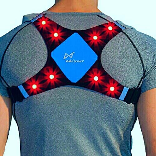 Wildsaver LED &amp; Reflective USB Rechargeable Lightweight Lycra &amp; Mesh Vest w/2 Pockets for Night Running, Biking, Cycling, Walking. High Visibility Safety for Men, Women,Kids. (Blue medium)