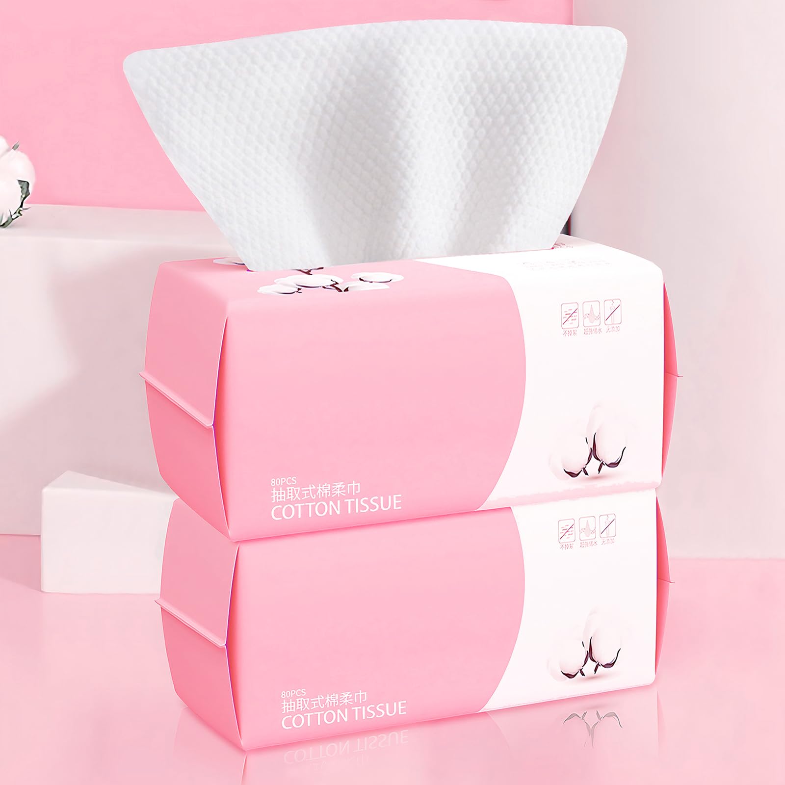 Disposable Face Towel 100 Count for Washing Soft Cotton Dry Wipes Facial Cloths Towelettes for Washing and Drying, Facial Tissue for Cleansing, Skincare and Makeup Remover(2 Pack)