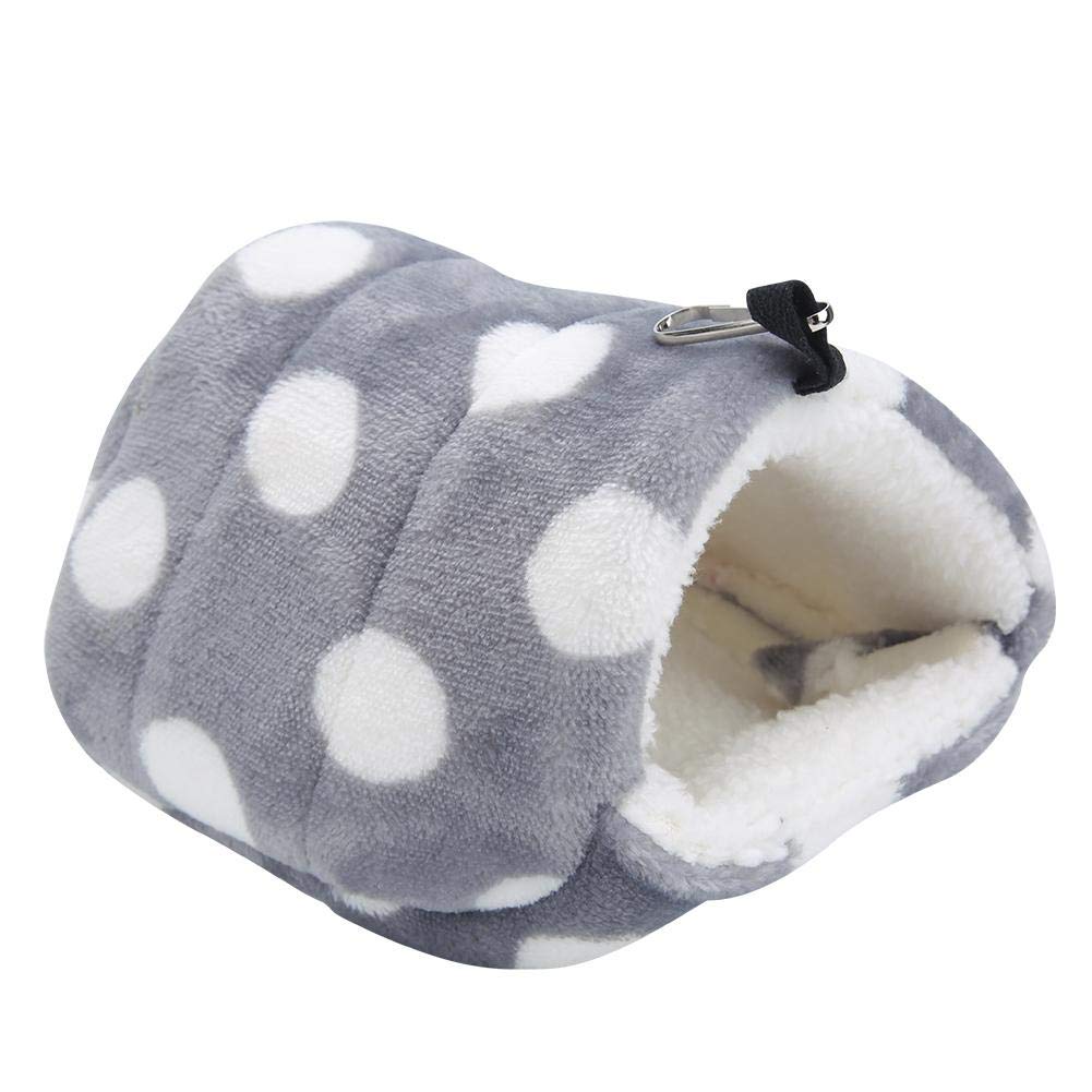 Pssopp Hamster Hanging Bed Winter Warm Flannel Hammock for Squirrel Sugar Glider Guinea Pig (Gray Big Dot S)