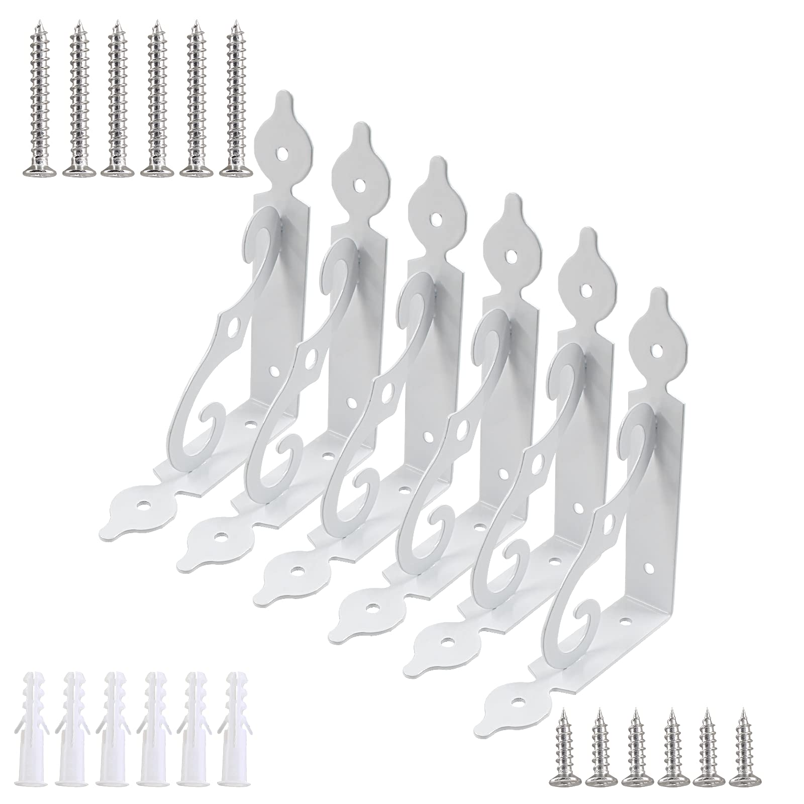 Cjueiom 6 Pcs Decorative Retro White Shelf Support, 14cm / 5.5 Inch Floating Heavy Duty Wall L Corner Brace Thickened Metal Shelf Brackets