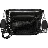 IAMUHI Women Vegan Leather Cross Chest Bag Rivets Fringed Shoulder Handbag Purse Waist Bag