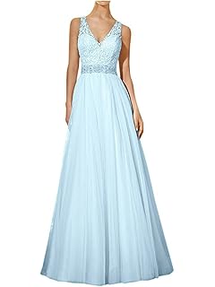 JAEDEN Mujer Vestido de Boda Largo Tul Vestido de Novia Vestido de Fiesta V-Cuello Encaje