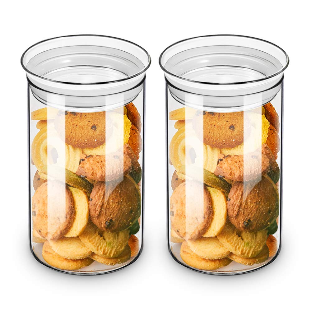 ZENS 1100ml Glass Storage Jars with Lids Set of 2, Airtight Sealed Glass Jars with Glass Lids for Coffee, Clear Borosilicate Glass Canisters Jar Sets, kitchen Storage Containers for Sugar or Tea