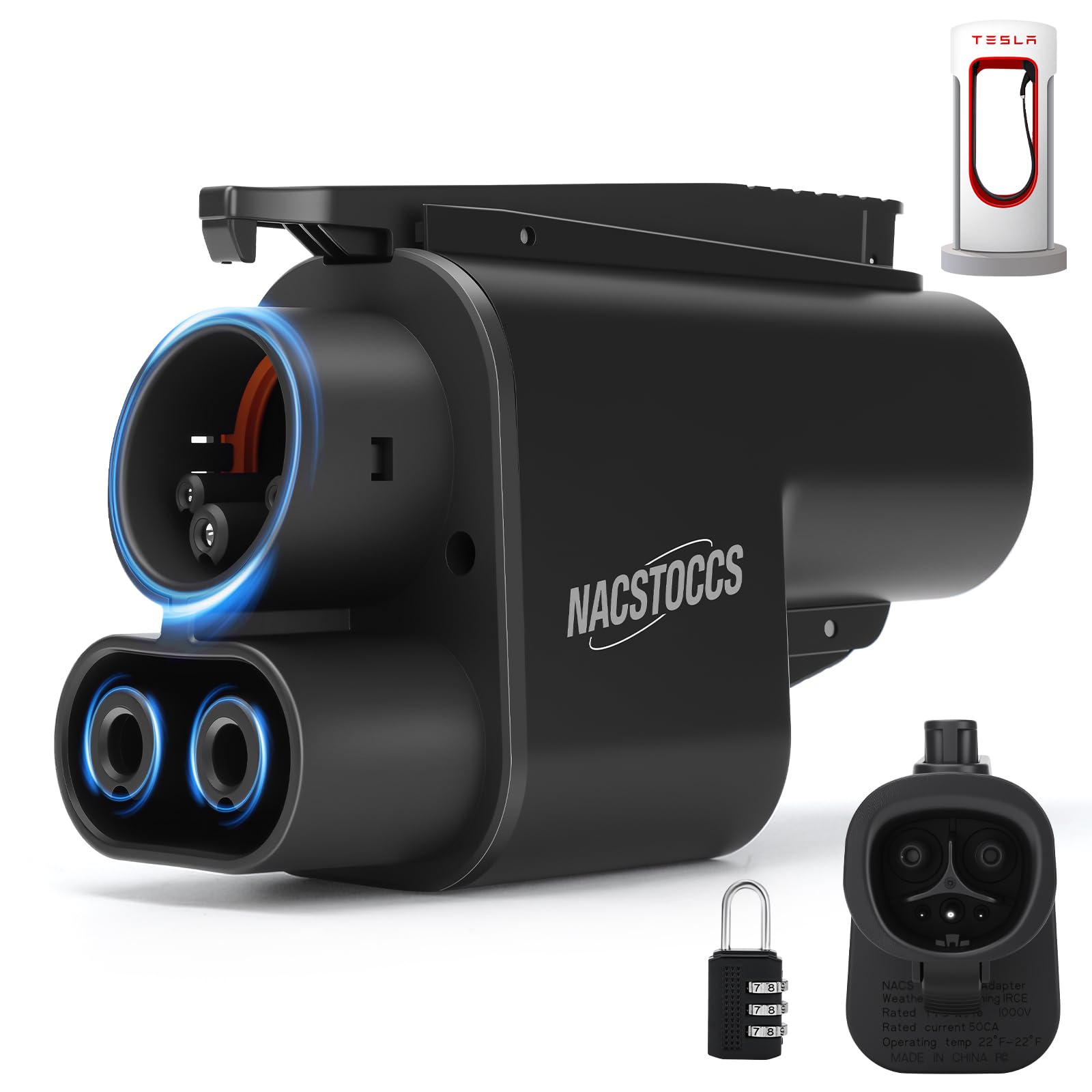 Photo 1 of NACSTOCCS Electric Vehicle Charging Adapter Compatible with Tesla Supercharger, Fit for Rivian,Ford,GM EVs for Tesla Supercharger to CCS1 Charger Adapter, Max 500A 1000V Fast Charge