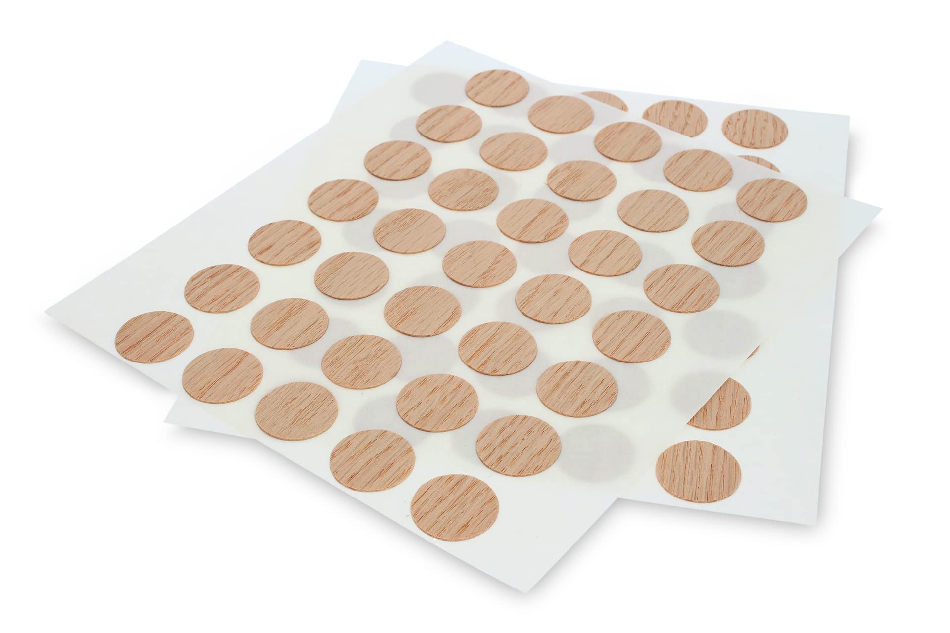 WoodPress® Peel & Stick, Real Red Oak Wood, Screw Hole Cover Caps – 70 x 18mm Pieces – Can be Varnished or Finished as Desired