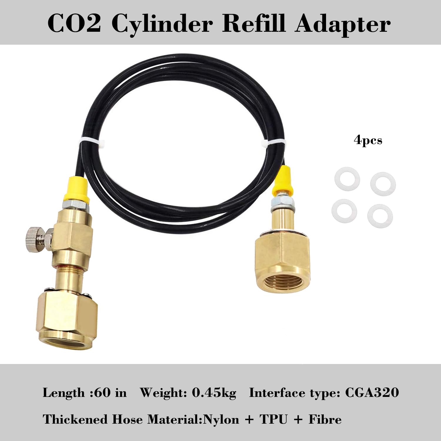 Upgraded CO2 Tank Refill Adaptor Transfer Hose，for large CGA320 CO2 tank filled to the small CGA320 Tank(60 inch)