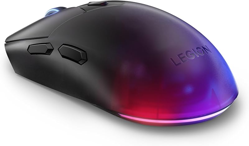 Legion M410 Souris de Gaming sans Fil RGB (6 Boutons, lumière RVB à 2 Zones, 16 000 dpi, 400 IPS, Batterie Rechargeable de 53 Heures, Compatible avec Nvidia Reflex) - Noir Transparent