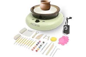 MZOKUU Mini Pottery Wheel Machine for Kids and Beginners, Adjustable Speed, Complete Pottery Kits with Air Dry Clay, Sculpting Tools, Art & Crafts Kits for Home DIY (Green)