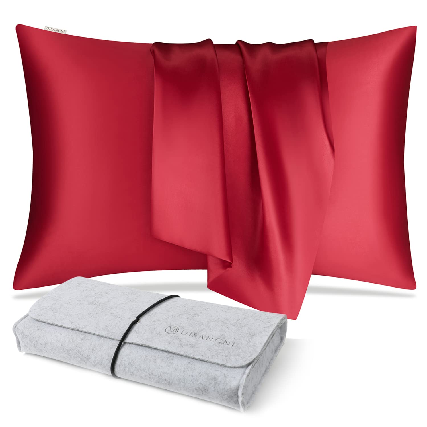 DISANGNI 100% Natural Mulberry Silk Pillow case for Hair and Skin with Hidden Zipper 22 Momme Both Sides Real Silk Pillow Case (1pc 50x75cm, Red)