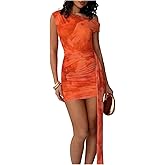 MakeMeChic Women's Off The Shoulder Asymmetrical Mini Dress Y2k Bodycon Cocktail Mesh Dresses