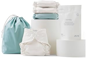 Esembly Cloth Diaper Try-It Kit, Starter Gift Set, Includes 3 Organic, Reusable Diapers Inners, 1 Stylish Outer, Patented Detergent & Wet Bag - Earth-Friendly Diapering, Mist, Size 1 (7-18lbs)