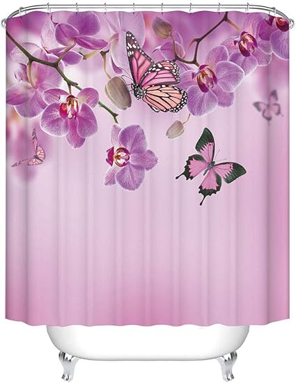 Amazon Boyouthピンクと紫の花と蝶のデジタルプリントシャワーカーテン 12フック 65x70インチ マルチカラー シャワーカーテン ホーム キッチン オンライン通販