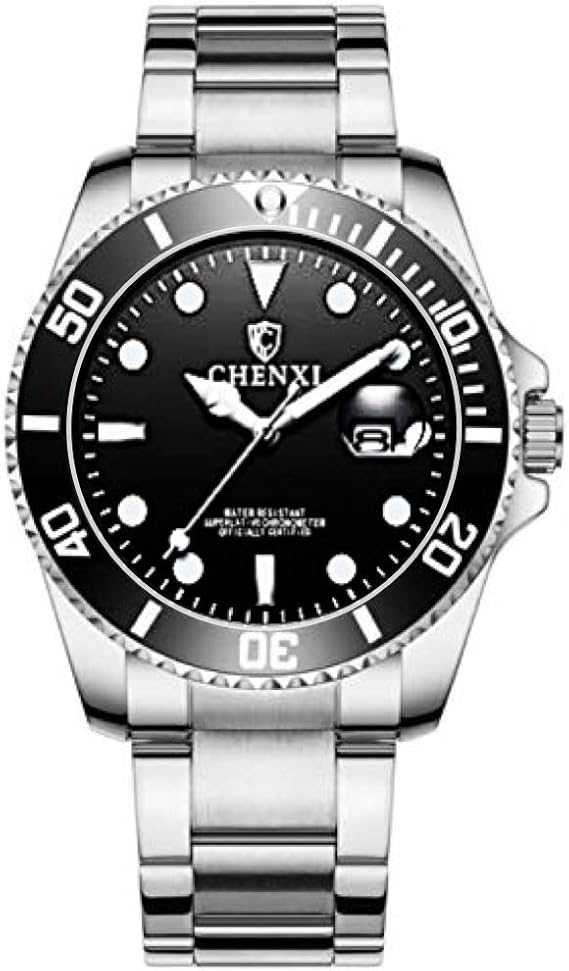 Amazon O H 腕時計 30m防水 ダイバーズ ウォッチ デイト 日付 発光 逆回転防止 ベゼル ダイアル メタルバンド クォーツ式 メンズ シルバー メンズ腕時計 腕時計 通販