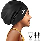 Kids Extra Large Swim Cap for Long Hair, Waterproof Silicone Swimming Caps for Boys Girls Children Youth Teen, Large Swim Hat for Long Thick Curly Hair & Dreadlocks Braids Weaves Afro Hair