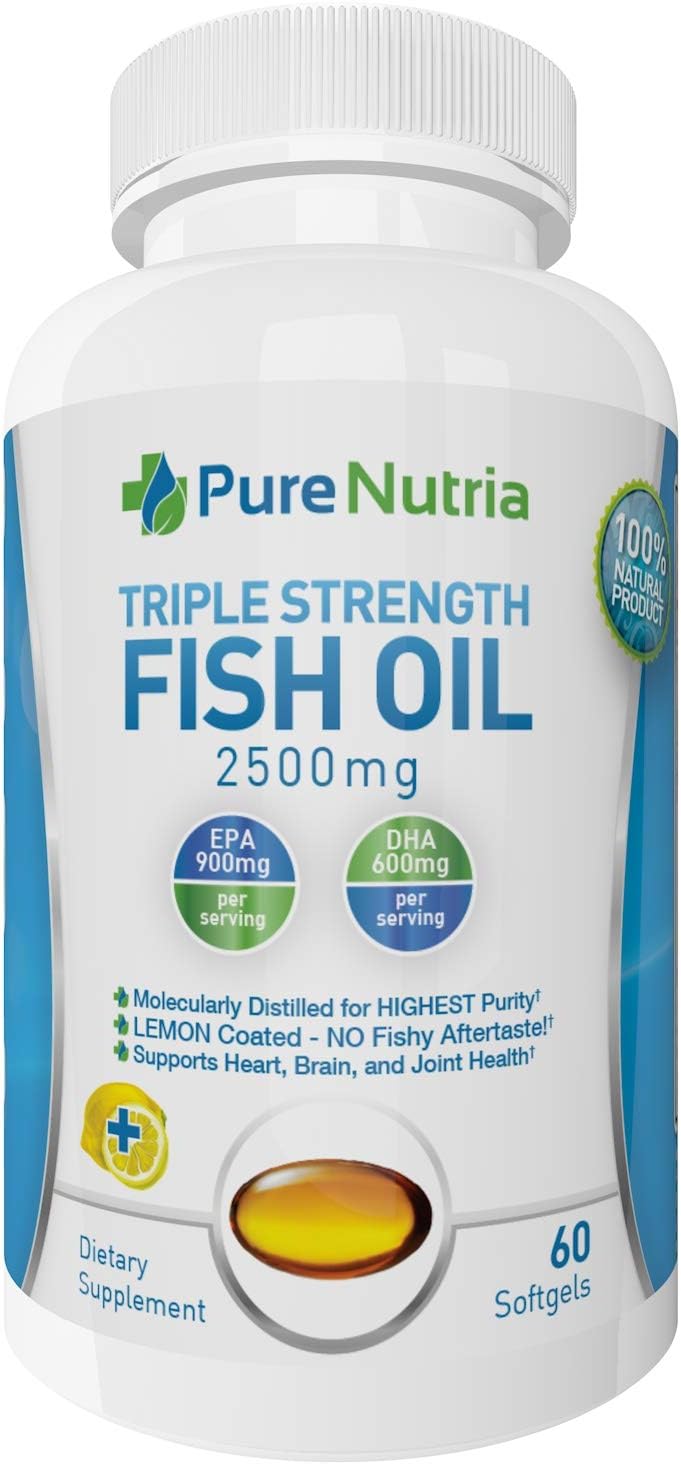 Omega 3 Fish Oil Supplement - Burpless Triple Strength 2500mg Fish Oil Capsules (60 caps)