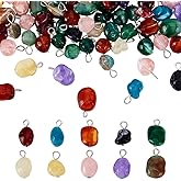 HOBBIESAY Natural Gemstone Charms Copper Wire Wrapped Stone Pendants Set 5 Colors Round Stone Dangle Pendants for Women Bracelet Necklace Jewelry Making Craft