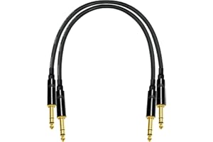 2 Units - 1 Foot - Canare L-4E6S Star Quad, Patch Cable terminated with Neutrik-Rean NYS ¼ Inch (6.35mm) Gold TRS Stereo Phone Plugs - CUSTOM MADE By WORLDS BEST CABLES.