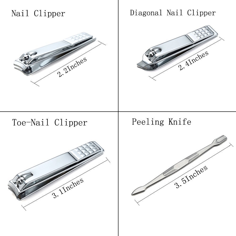 Teamkio Manicure Pedicure Set Nail Clippers Travel Hygiene Kit Stainless Steel Professional Nail Cutter Care Set Scissor Tweezer Knife Ear Pick Utility Tools Grooming Kits with Leather Case 16 pcs