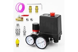FBANG Air Compressor Pressure Switch 90-120PSI 4-way Air Compressor Replacement Parts, 110V-240V Pressure Switch for Air Compressor,Equipped with 0-180PSI Air Compressor Regulator (LS-AR1)