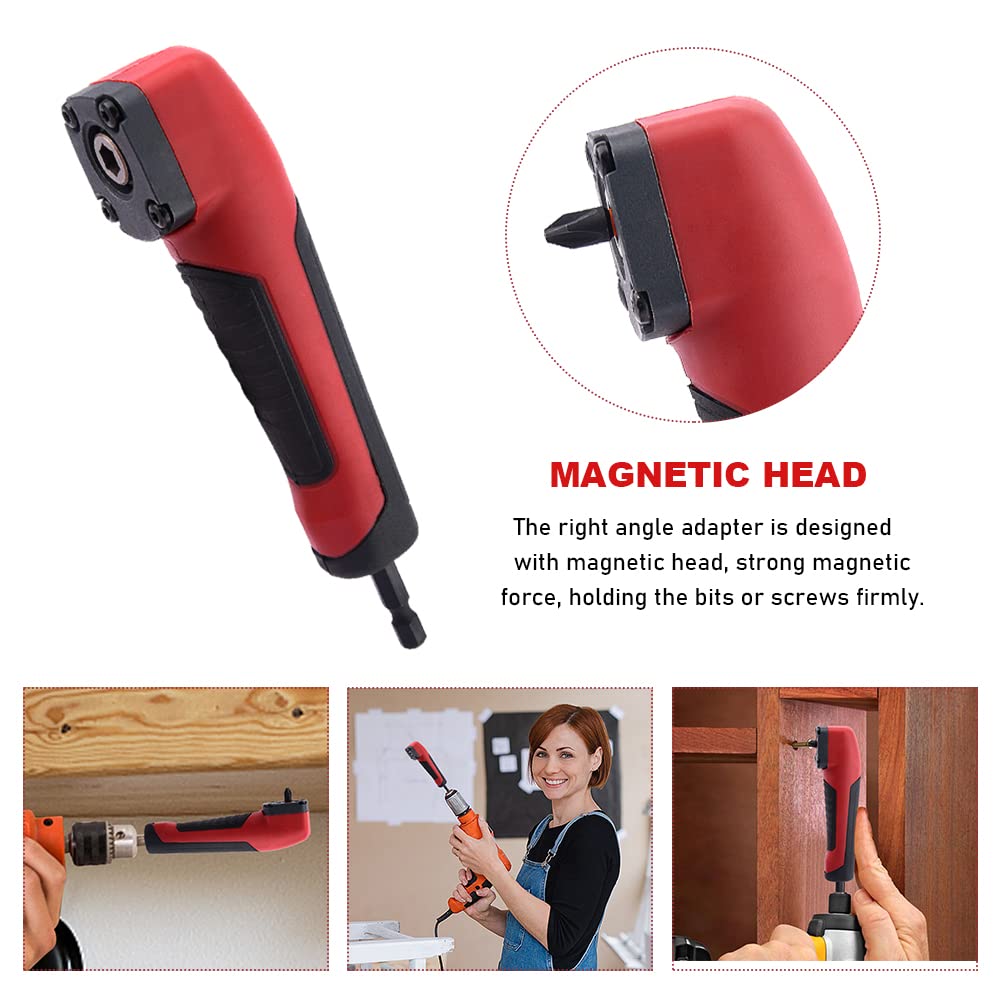 Right Angle Drive Attachment with 10PCS Drill Bits, 1/4 Inch 90° Degree Right Angle Drill Adapter, Right Angle Attachment Extension Drill Attachment for Impact Driver(Red)