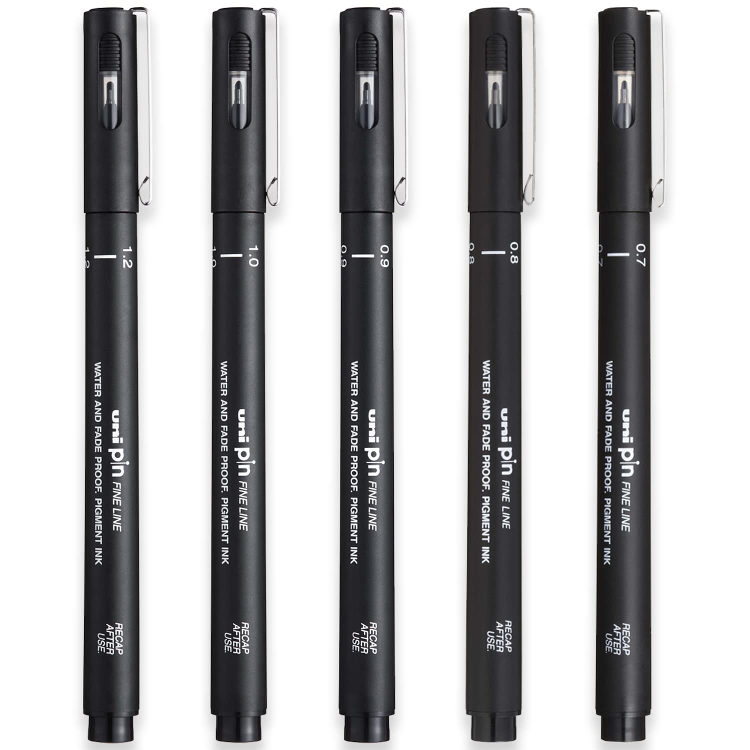 Uni Pin Fineliner Drawing Pen - Broad Set of 5 Grades - Black Ink