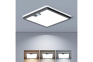 Annaror Motion Sensor LED Ceiling Light Wired, 18W 1800LM Flush Mount Light Fixture with 3 Timer, 3000K 4000K 5000K Selectable, Square Motion Ceiling Light for Closet Porch Stairs Hallway, Black