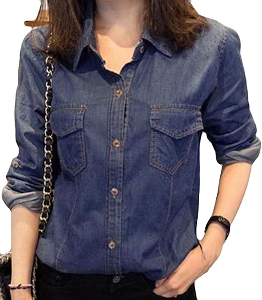 Amazon Alhylaデニムジージャン レディース 長袖 無地 ｇジャン 女性 カジュアル 学院風 軽量 ワイシャツ 着痩せ 柔らかい ネルシャツ エレガント ビジネス スタイリッシュ シャツ ブラウス 通販