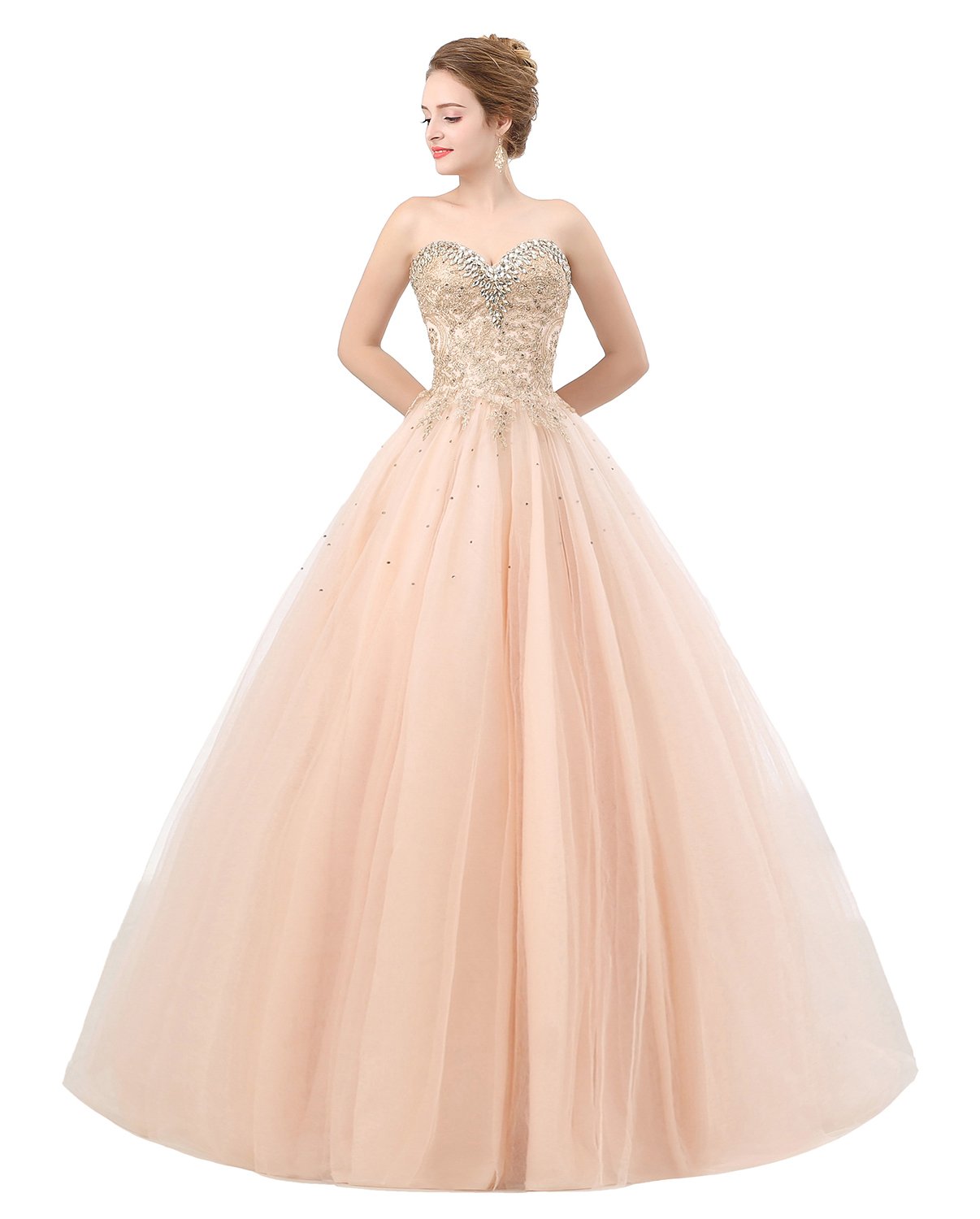 ONLYCE Sweetheart Crystal Beaded Applique Quinceanera Dress Tulle Prom