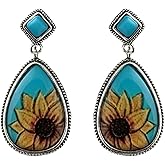 Sunflower Earrings for Women Bohemian Handmade Sunflower Drop Dangle Earrings Daisy Flower Statement Earrings Vintage Turquoise Earrings Jewelry Birthday Gift for Women