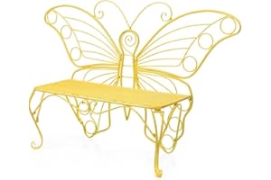 Plow & Hearth Weatherproof Butterfly Outdoor Bench | Holds Up to 300 lbs | Garden Patio Porch Park Deck | Metal | Yellow