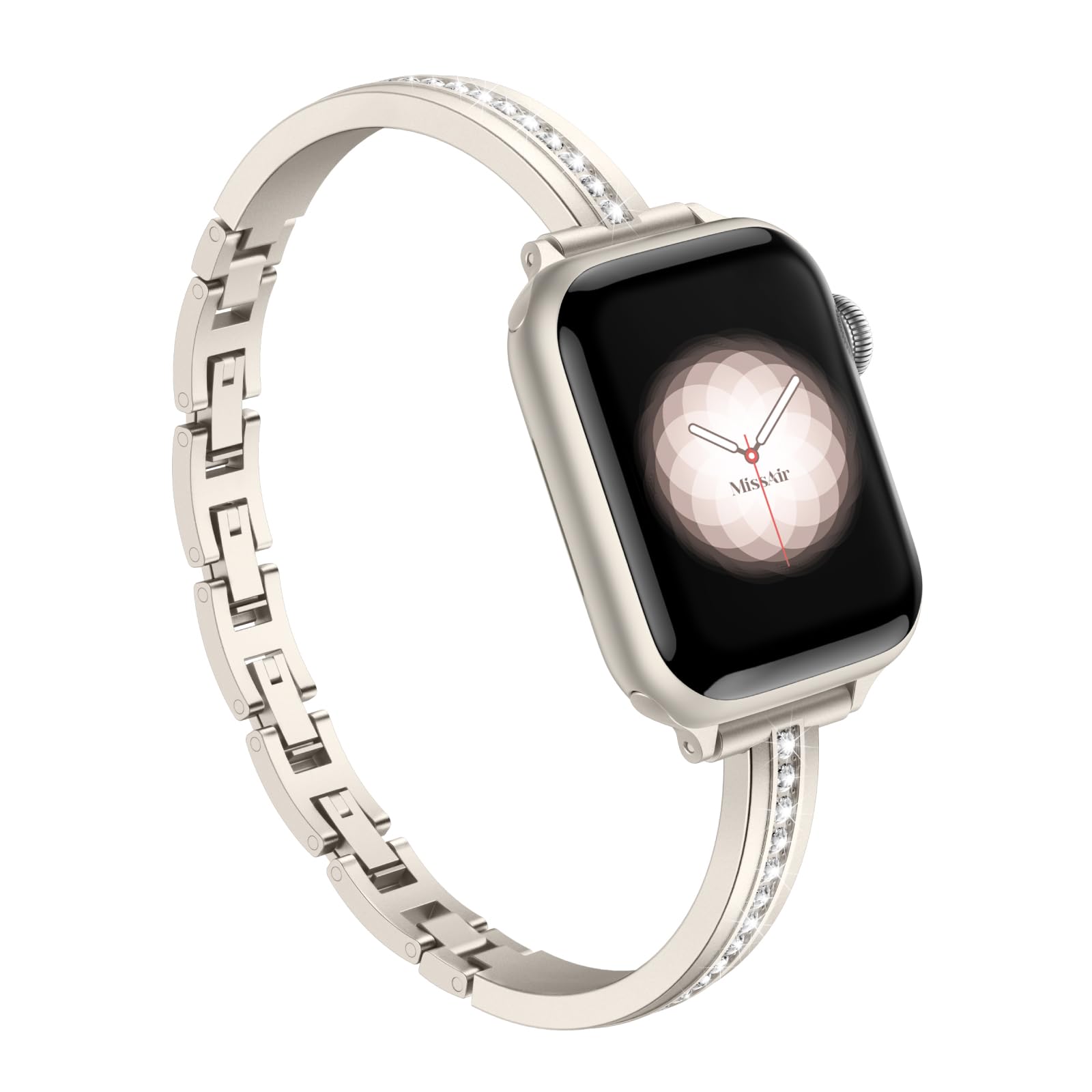 Photo 1 of Missair Bands Compatible with Apple Watch Band 38mm 40mm 41mm 42mm 44mm 45mm 46mm 49mm for Women, Slim Metal Dressy Jewelry Bracelet with Bling Diamond for iWatch Series 10 9 8 7 6 5 4 3 SE Ultra