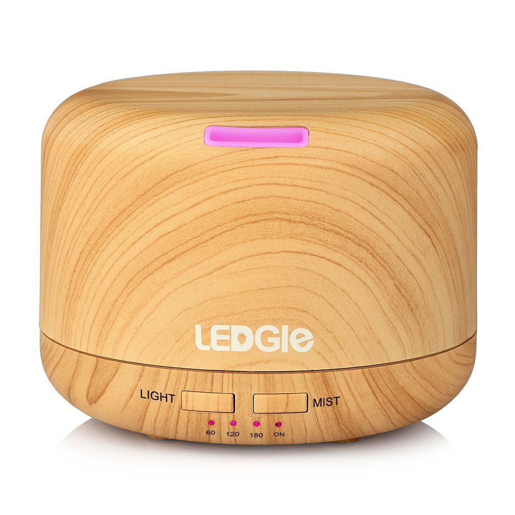 Ledgle Wood Grain Essential Oil Aroma Diffuser Whisper Quiet Cool Mist Air Purifier Ultrasonic Humidifier with 7 Color LED Lights Changing and 4 Timer Settings, Waterless Auto Shut-off - 400ml …