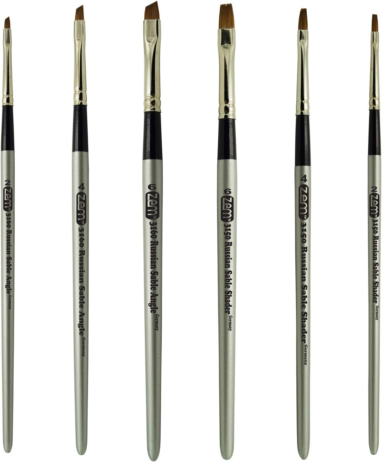 ZEM Brush Russian Pure Sable Shader's and Angle Brush Set Sizes 2-4-6 Made in Germany